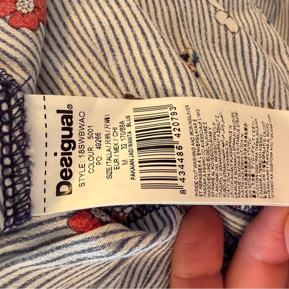Desigual Blue Striped Top with Red Floral Accents - Picture 3 of 3